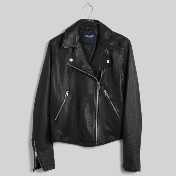 NWT New Madewell The Washed Leather Motorcycle Jacket in True Black Size S - Picture 6 of 10